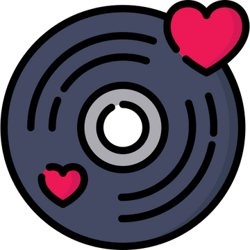 Vinyl record with pink hearts on a white background