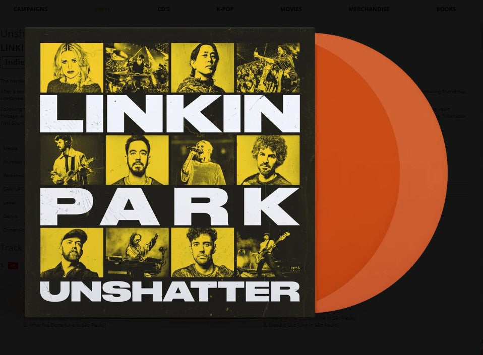 Unshatter Film Soundtrack (Live In Sao Paulo) (Indie Exclusive Orange Crush Vinyl 2LP) | Linkin Park - Vinyl