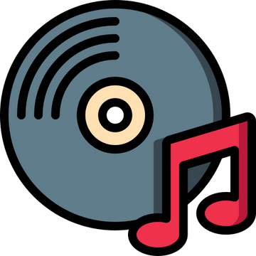 Vinyl record with a music note icon on a white background